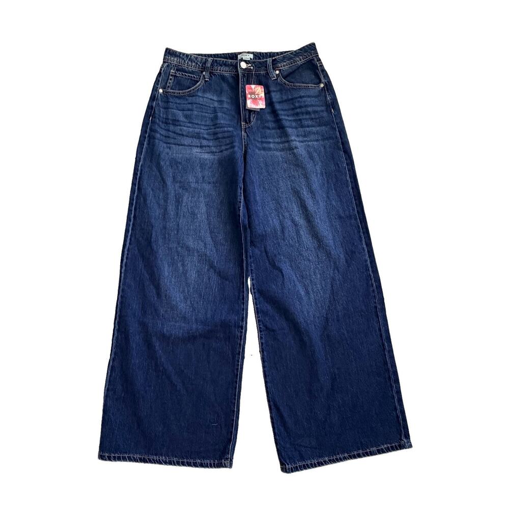 New Roxy Medium Wash Wide Leg Womens Juniors Denim Jeans Sz 13 Ocean Eyes NWT